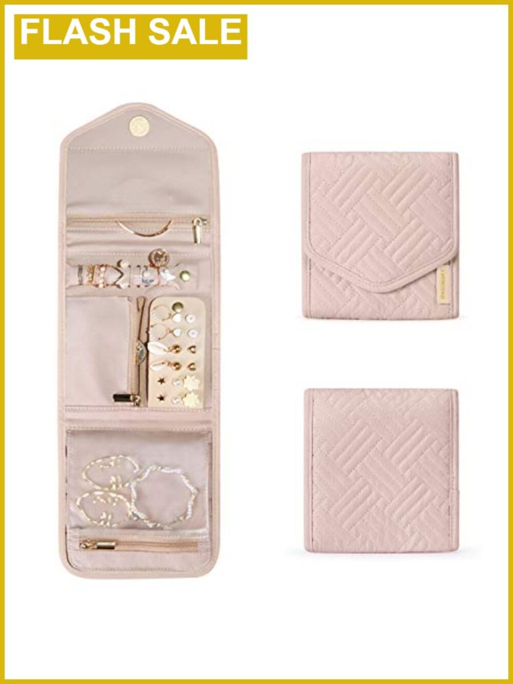 Foldable Travel Jewelry Organizer Roll with Multiple Compartments, Polyester